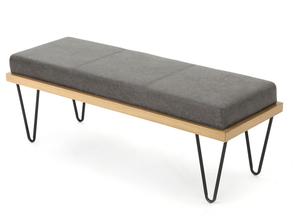 GDF Studio Elaina Industrial Modern Microfiber Bench   Midcentury   Upholstered Benches   by GDFStudio  Houzz