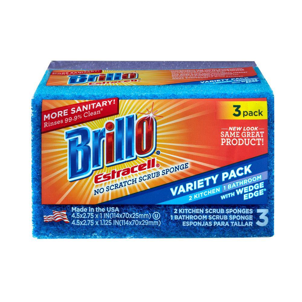 Brillo Estracell No-Scratch Wedge Edge Variety Kitchen and Bath (3-Count Case of 8) 21035