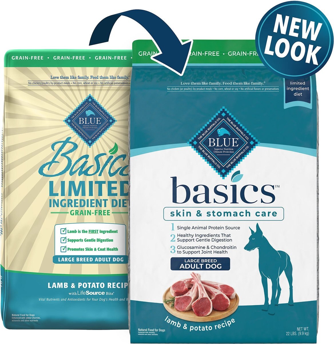 Blue Buffalo Basics Skin and Stomach Care Grain-Free Formula Lamb and Potato Recipe Large Breed Adult Dry Dog Food