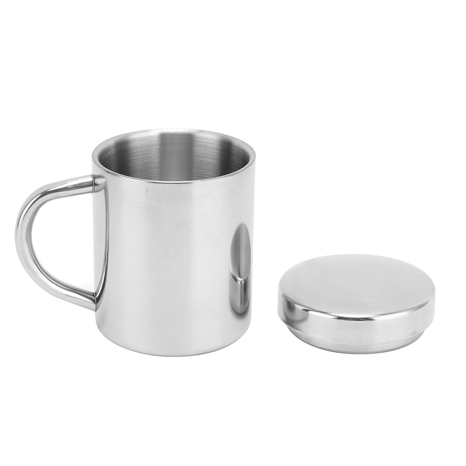 Tea Cup Portable 304 Stainless Steel Water Cup with Lid Handle Drinking Milk Cup for Home Outdoor Travel304 Silver with Lid 200ML