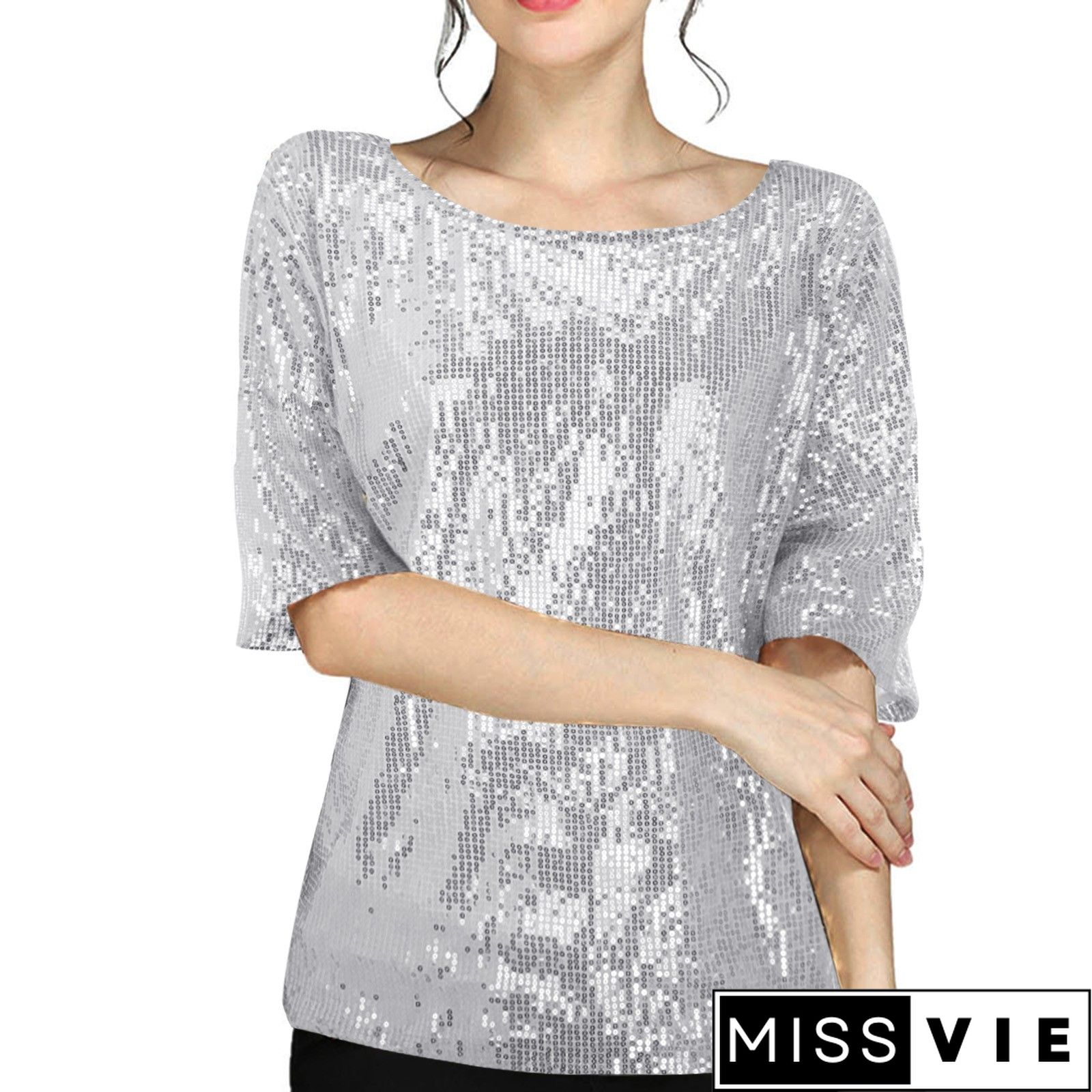 White Sequin Casual Short Sleeve T Shirt