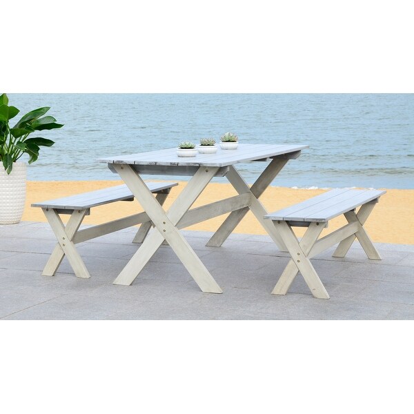 SAFAVIEH Outdoor Living Marina Grey/White Bench and Table Set (3piece)