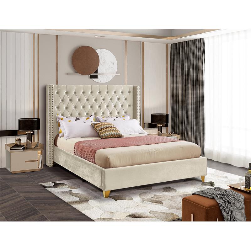 Meridian Furniture Barolo Cream Velvet King Bed