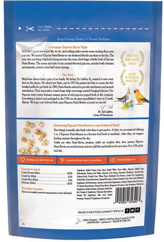 Lafeber Popcorn Nutri-Berries Bird Treat， 4-oz bag