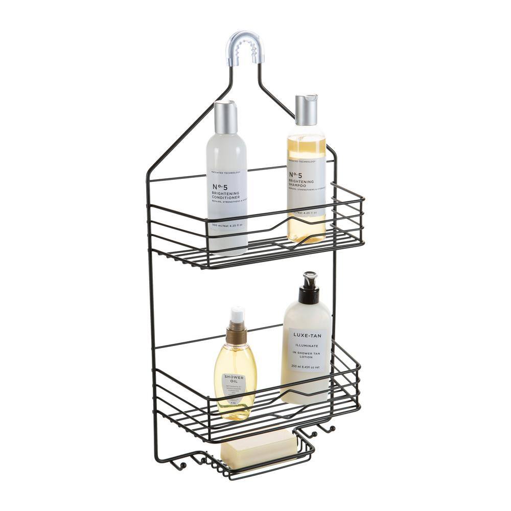 Bath Bliss 2 Tier Aztec Shower Caddy in Matte Black 10015-BLACK