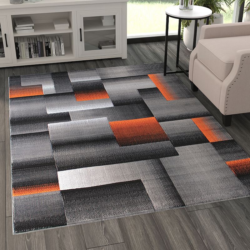 Masada Rugs Masada Rugs Trendz Collection 5'x7' Modern Contemporary Area Rug in Orange， Gray and Black-Design Trz861