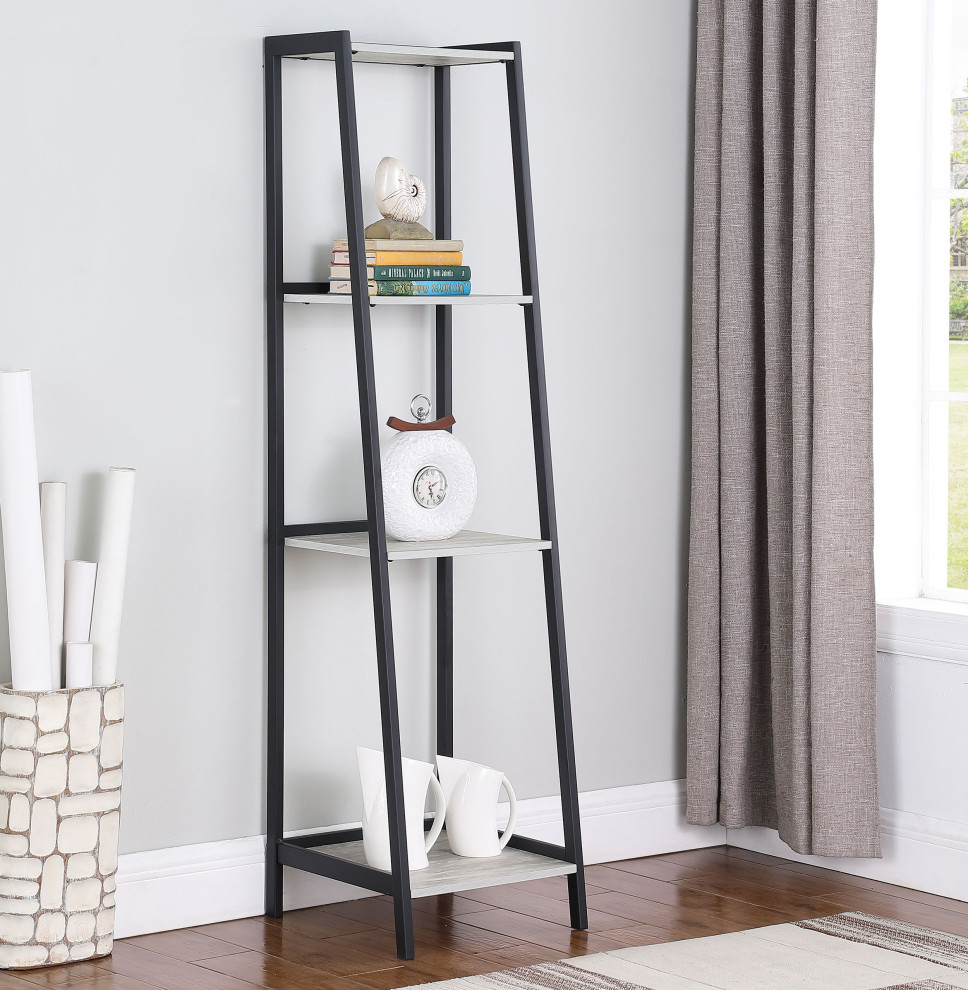 Pinckard 4 shelf Ladder Bookcase Grey Stone and Black   Modern   Bookcases   by Modon  Houzz