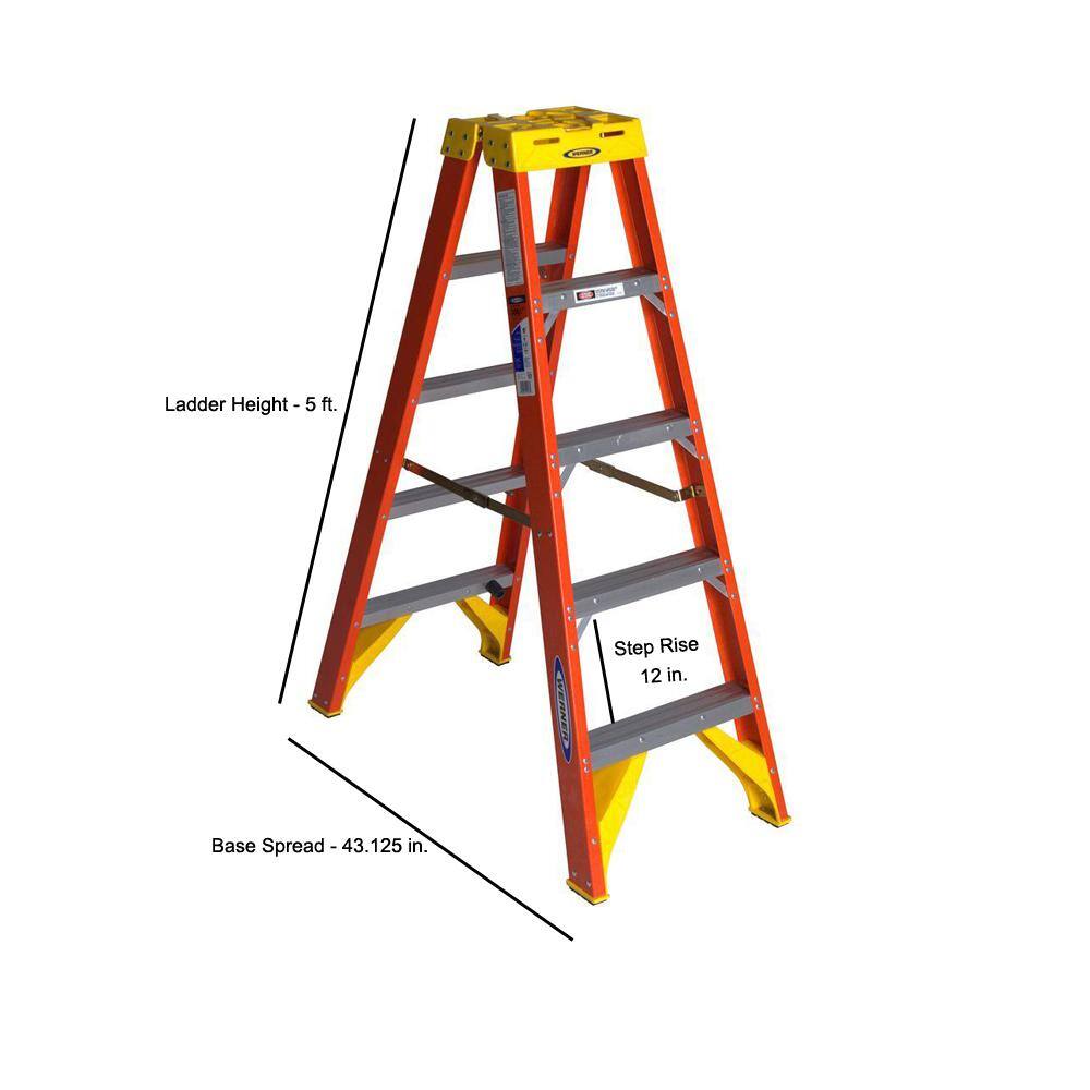 Werner 5 ft. Fiberglass Twin Step Ladder with 300 lb. Load Capacity Type IA Duty Rating T6205