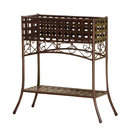 Elevated Wrought Iron Metal Plant Planter Stand in Bronze