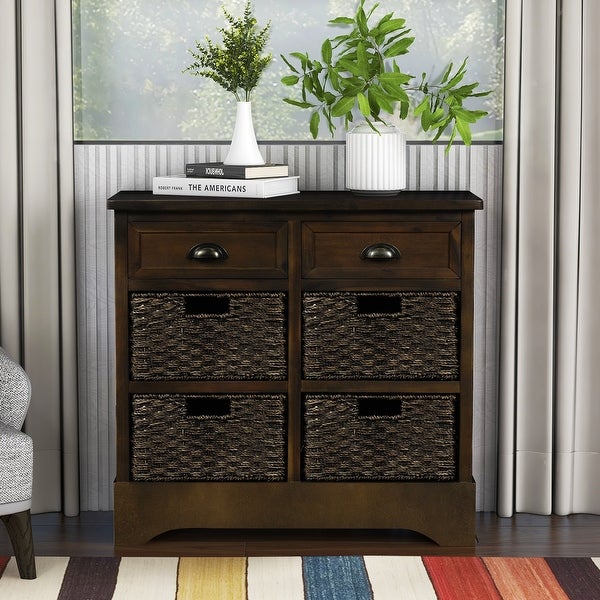 Nestfair Storage Cabinet with 2 Drawers and 4 Classic Rattan Basket