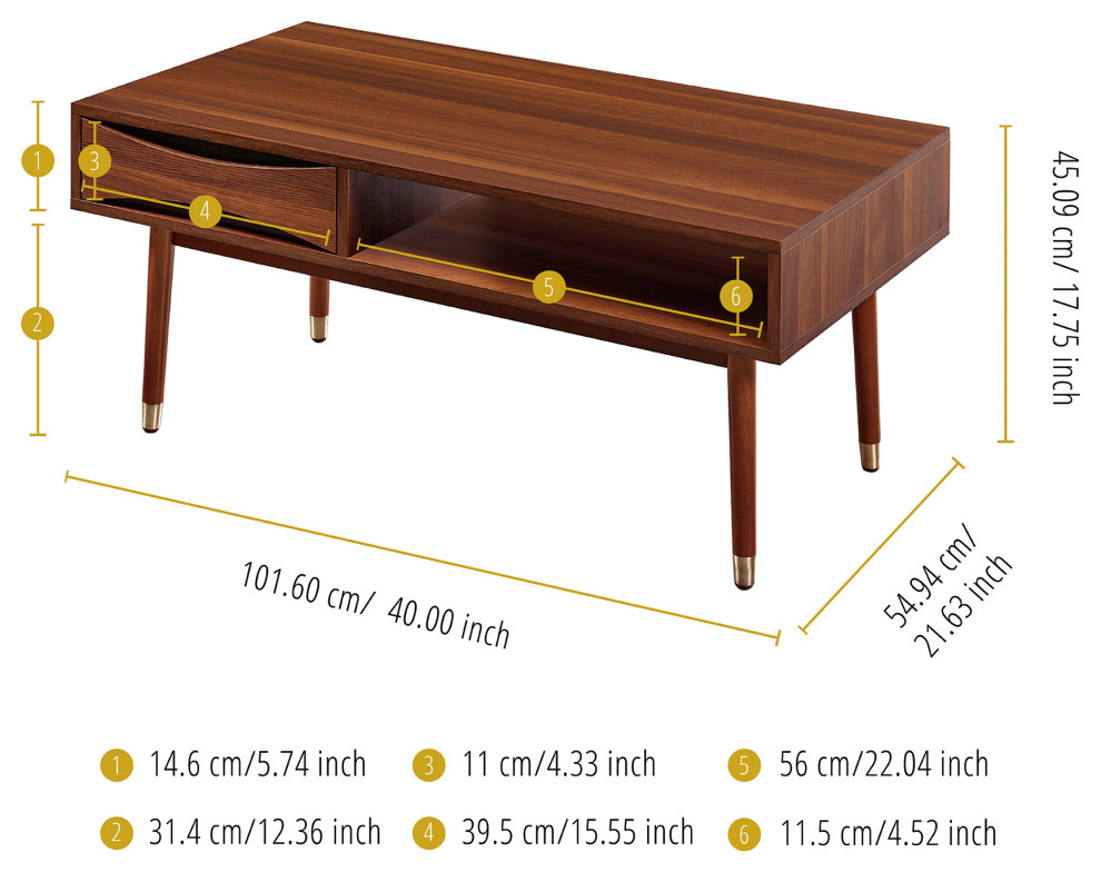 Wooden Coffee End Table with Storage  Walnut   Midcentury   Coffee Tables   by TEAMSON US INC  Houzz