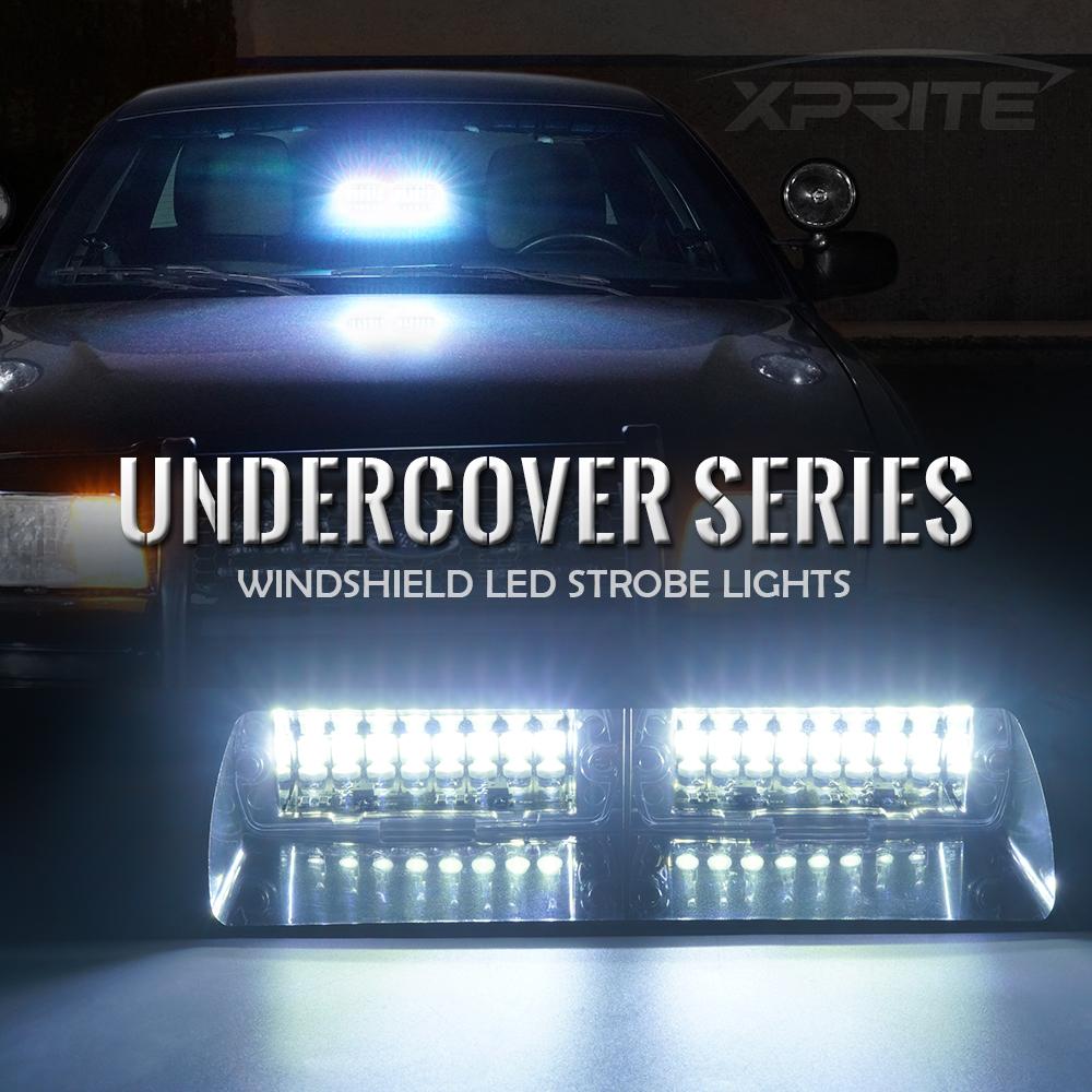 Xprite Undercover Series LED Strobe Lights For Dash / Windshield With Suction Cups - White Blue