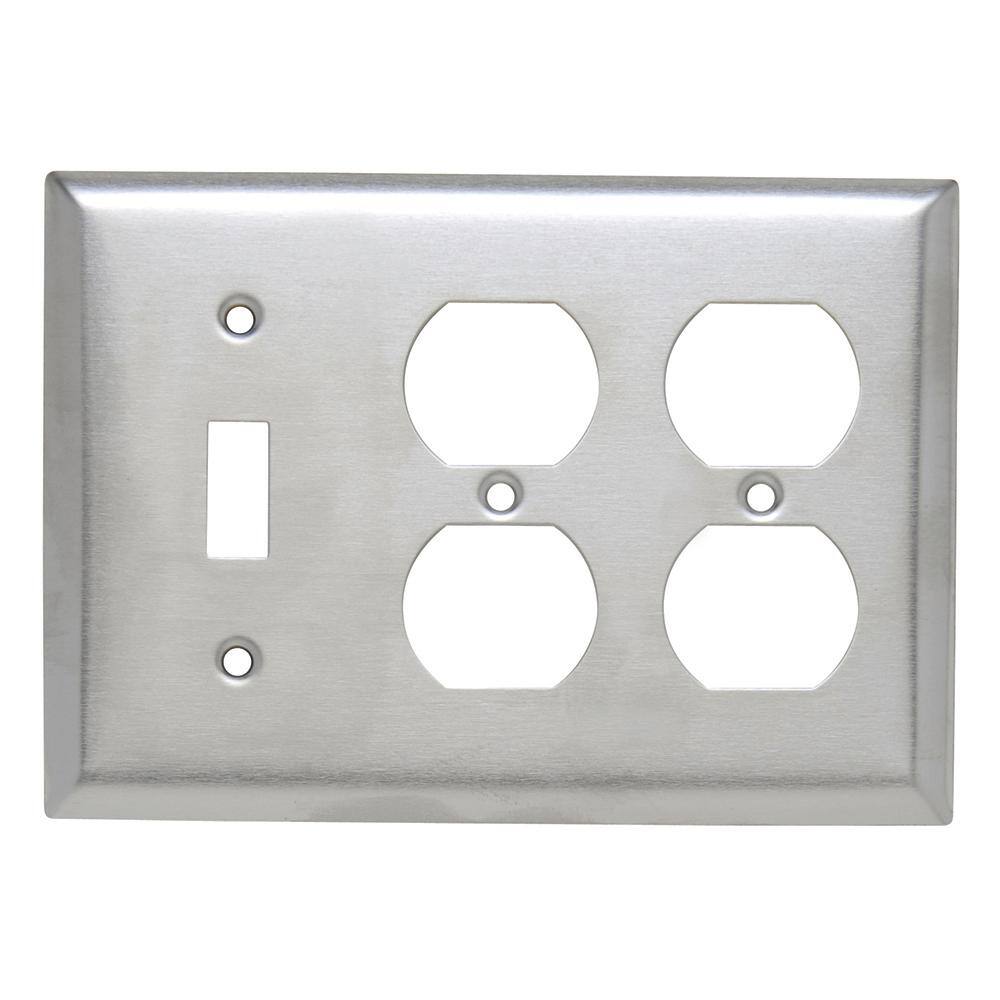 Legrand Pass  Seymour 302304 SS 3 Gang 2 Duplex 1 Toggle Wall Plate Stainless Steel (1-Pack) SS182