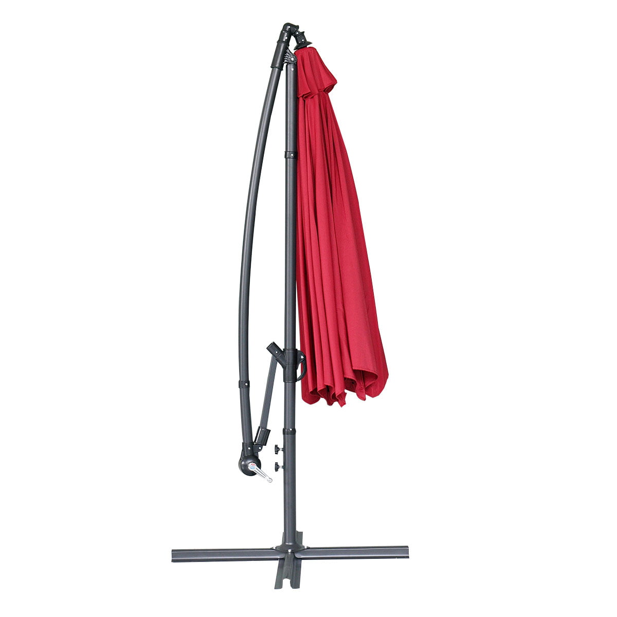 360-Degree Rotation Cantilever Hanging Patio Umbrella with Extra-large Canopy for Outdoor Use, Wine Red