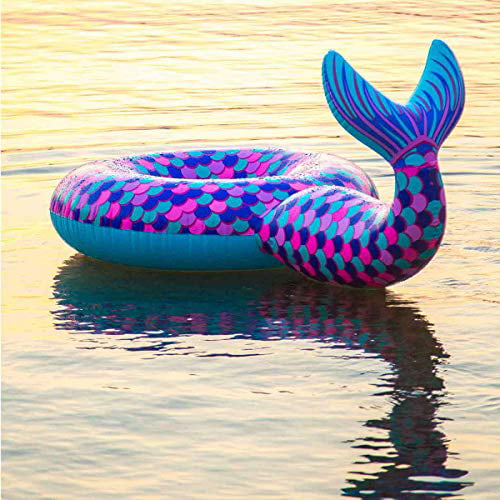 Giant Ride-on Inflatable Mermaid Fin Pool Float Beach Inner Tube (Supports Up to 200 Pounds)