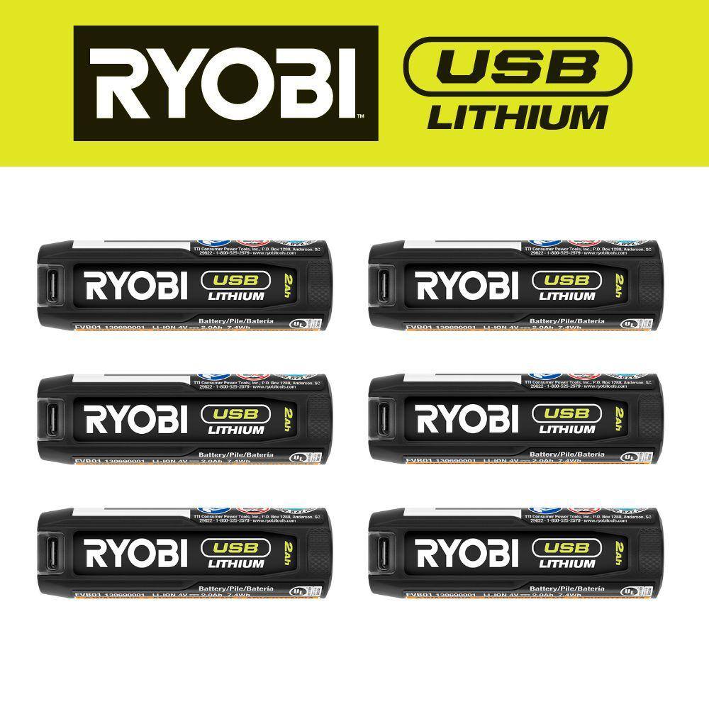 RYOBI USB Lithium 2.0 Ah Rechargeable Batteries (6-Pack) FVB201-FVB201-FVB201