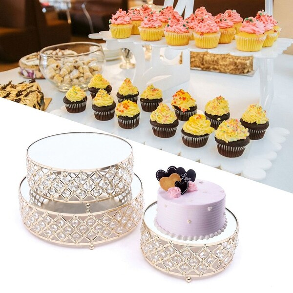 3 Piece Set Crystal Gold Dessert Cupcake Stand with Mirror Plate