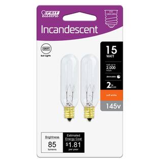 Feit Electric 15-Watt Soft White (2700K) T6 Dimmable 145V Candelabra E12 Base Incandescent Light Bulb (2-Pack) BP15T62-145HDRP