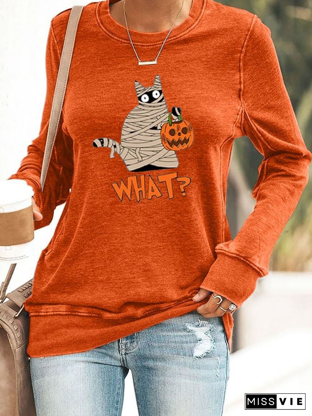 Women's Halloween Print Crewneck Sweatshirt