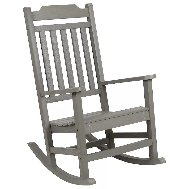 Emma and Oliver All-Weather Poly Resin Wood Rocking Chair - Patio and Backyard Furniture