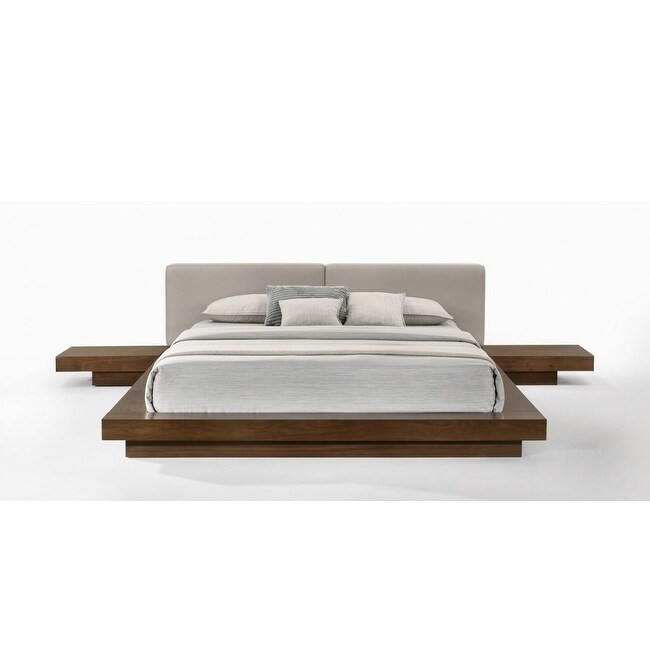 Modrest Tokyo Contemporary Walnut and Grey Platform Bed