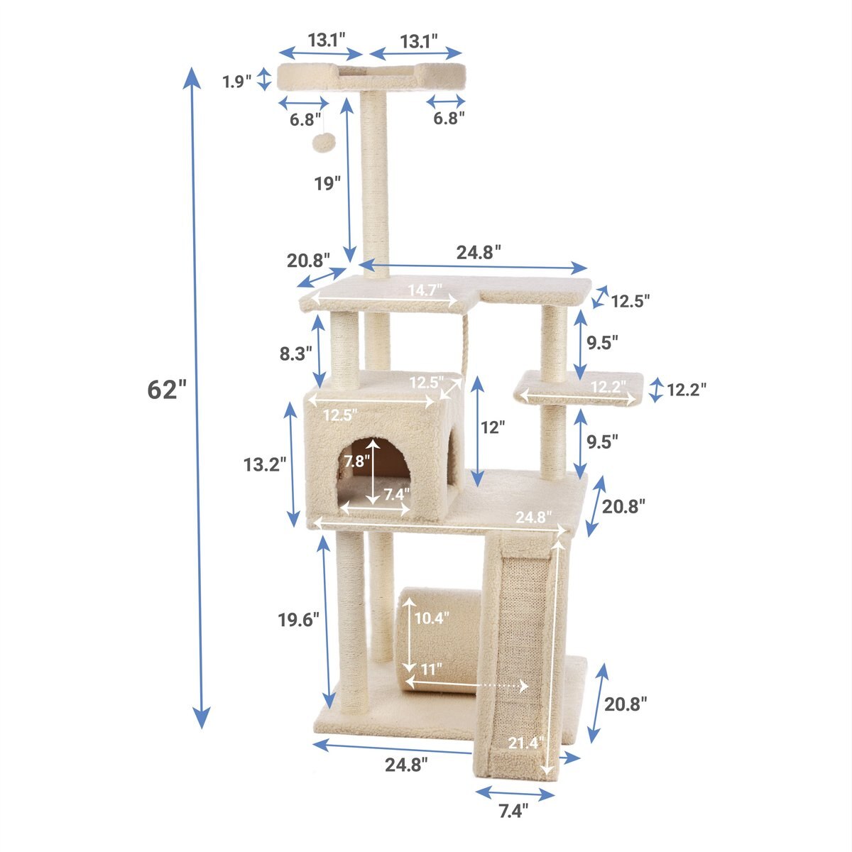 Frisco 62-in Faux Fur Cat Tree and Condo