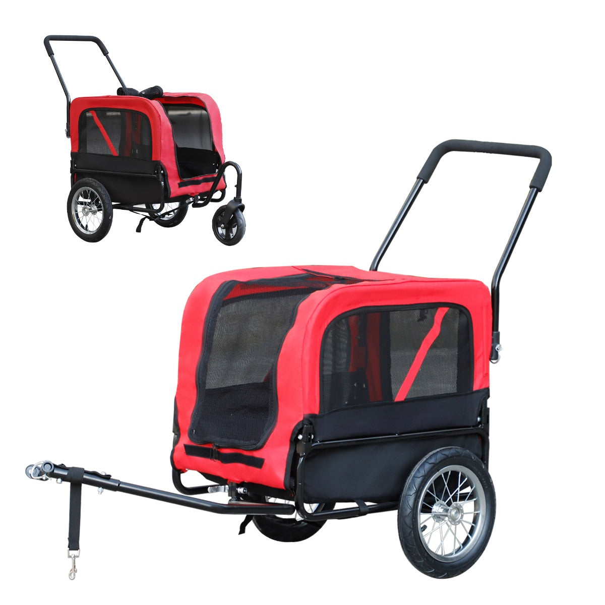 Carevas -Jr Dog Pet Bike Trailer / Stroller with Swivel Wheel - Red / Black