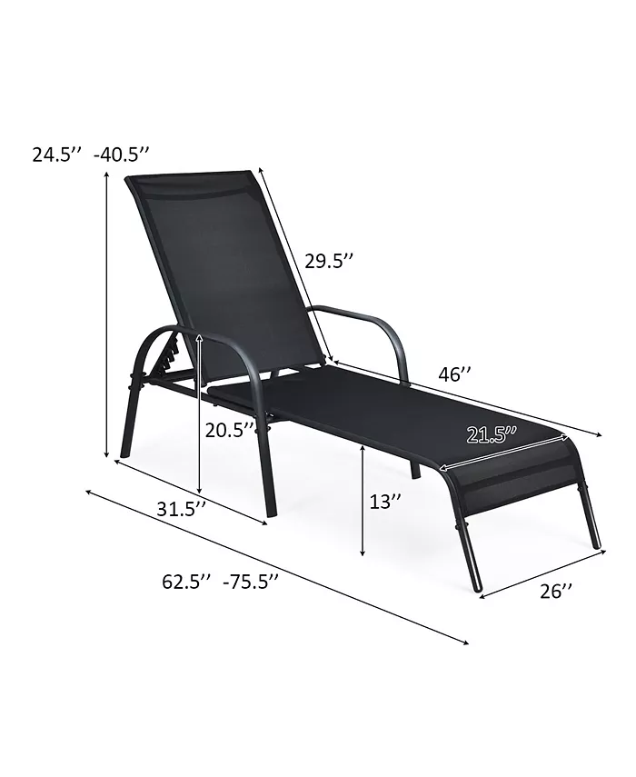 Costway Set of 2 Patio Lounge Chairs Sling Chaise Lounge Recliner Adjustable