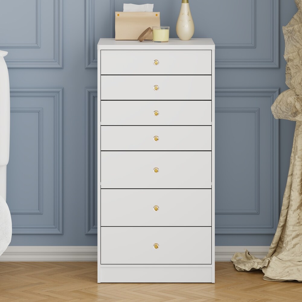 White 7 Drawer Dresser for Bedroom Wood Storage Chest of Drawers   47.8\