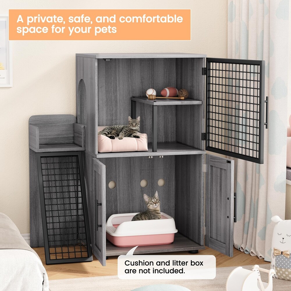 Modern Double Layer Cat Litter Box Enclosure  Hidden Cat Litter Box