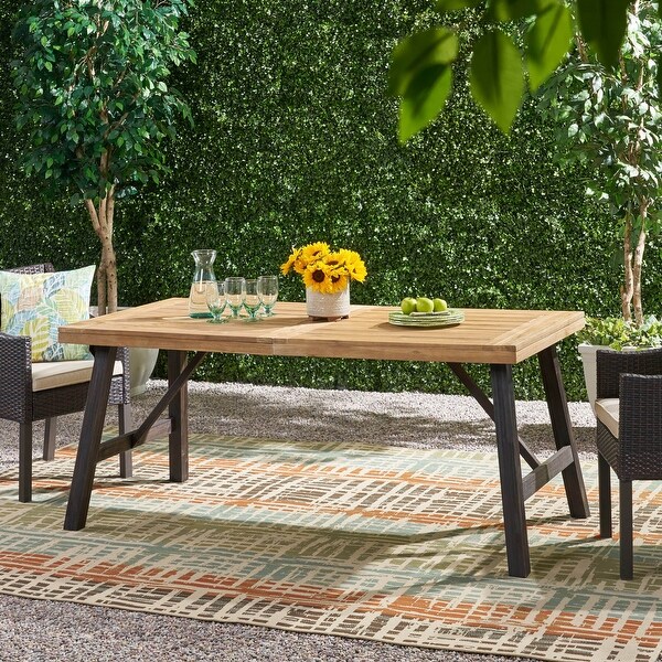 Outdoor Weather Resistant Dining Table with Solid Acacia Wood Tabletop and Slat Panel Design