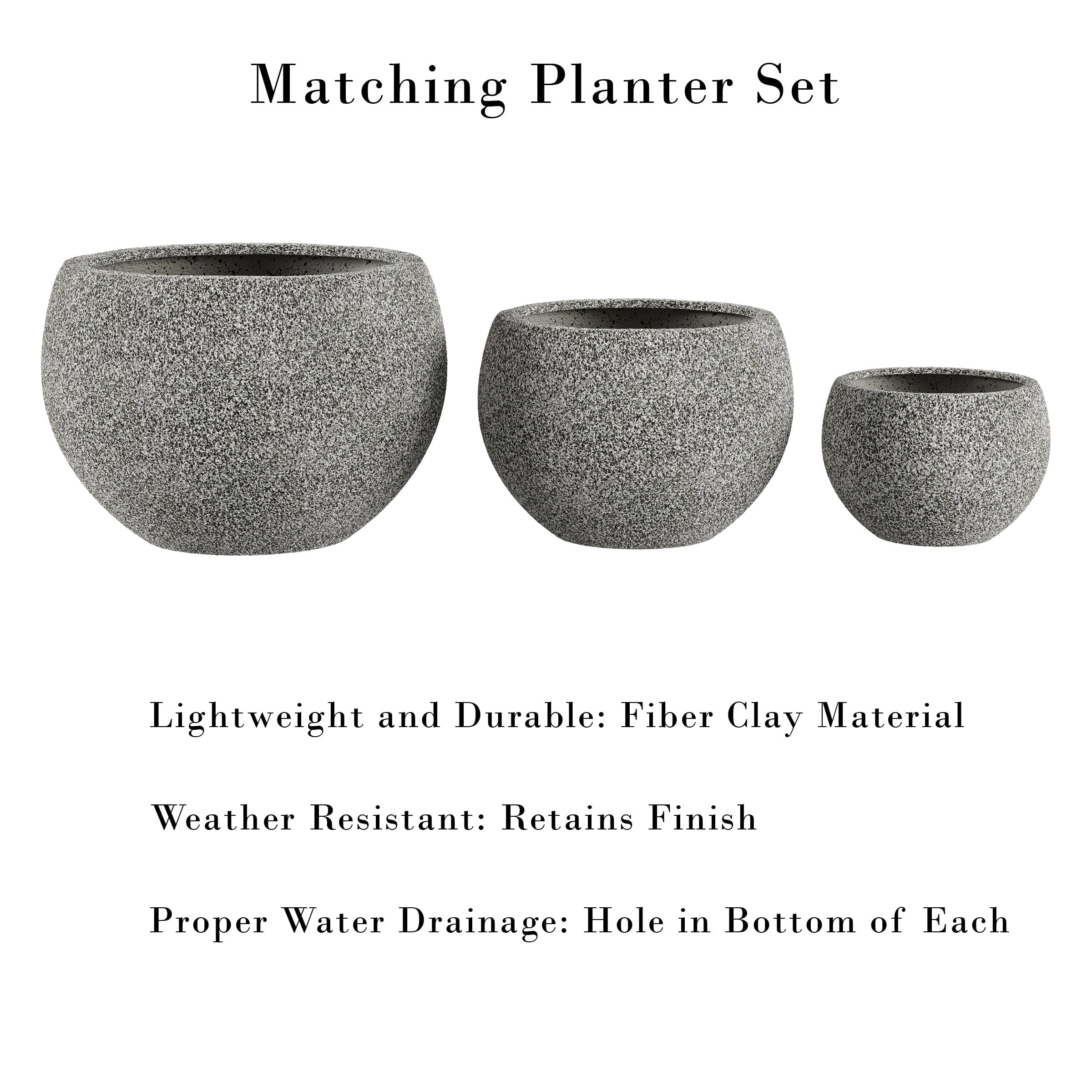 Villacera Assorted Round Gray Clay Plant Planter with Weather-Resistant (3 Pieces)