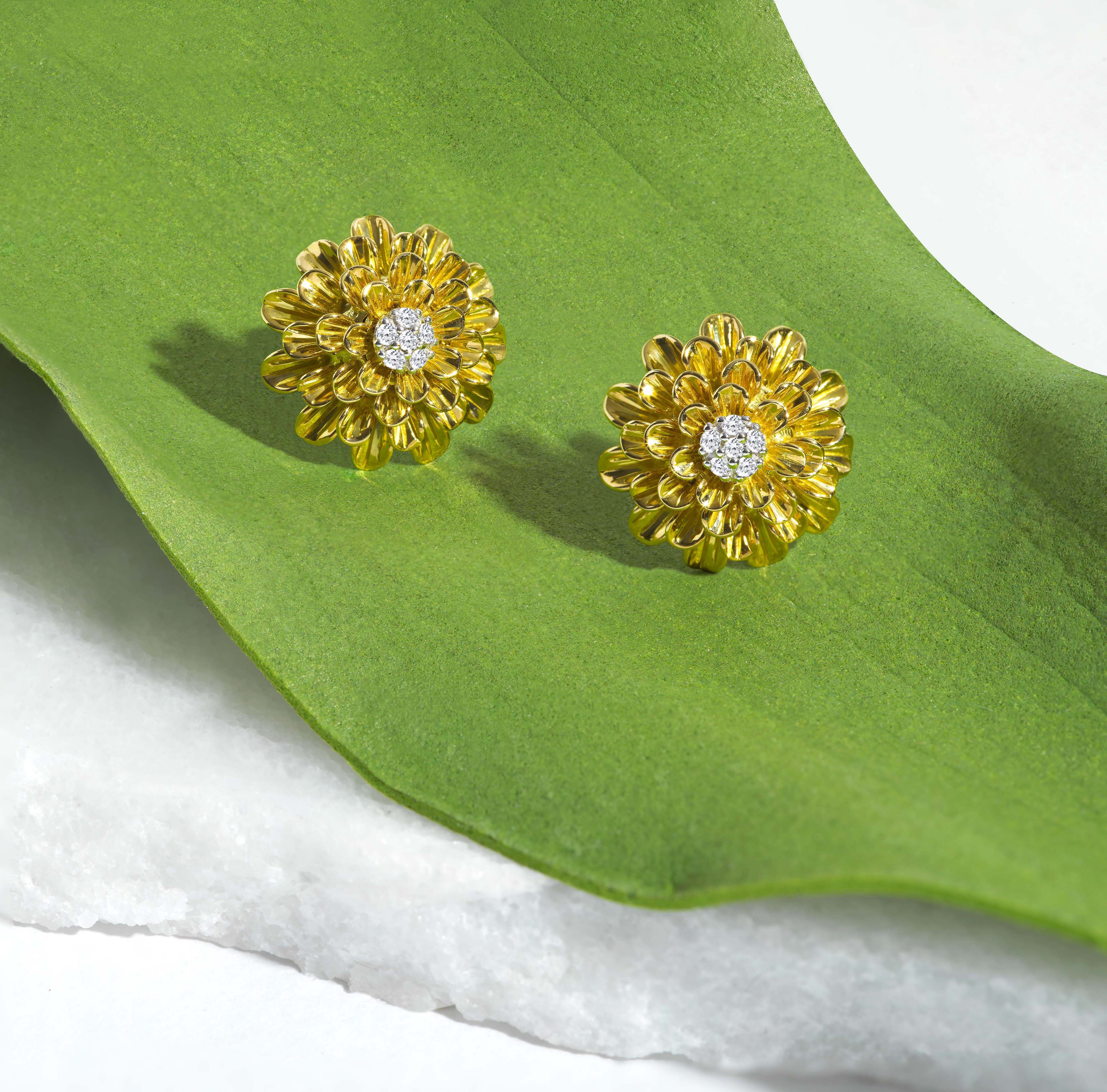 Dandelion Flower Earrings with Diamonds