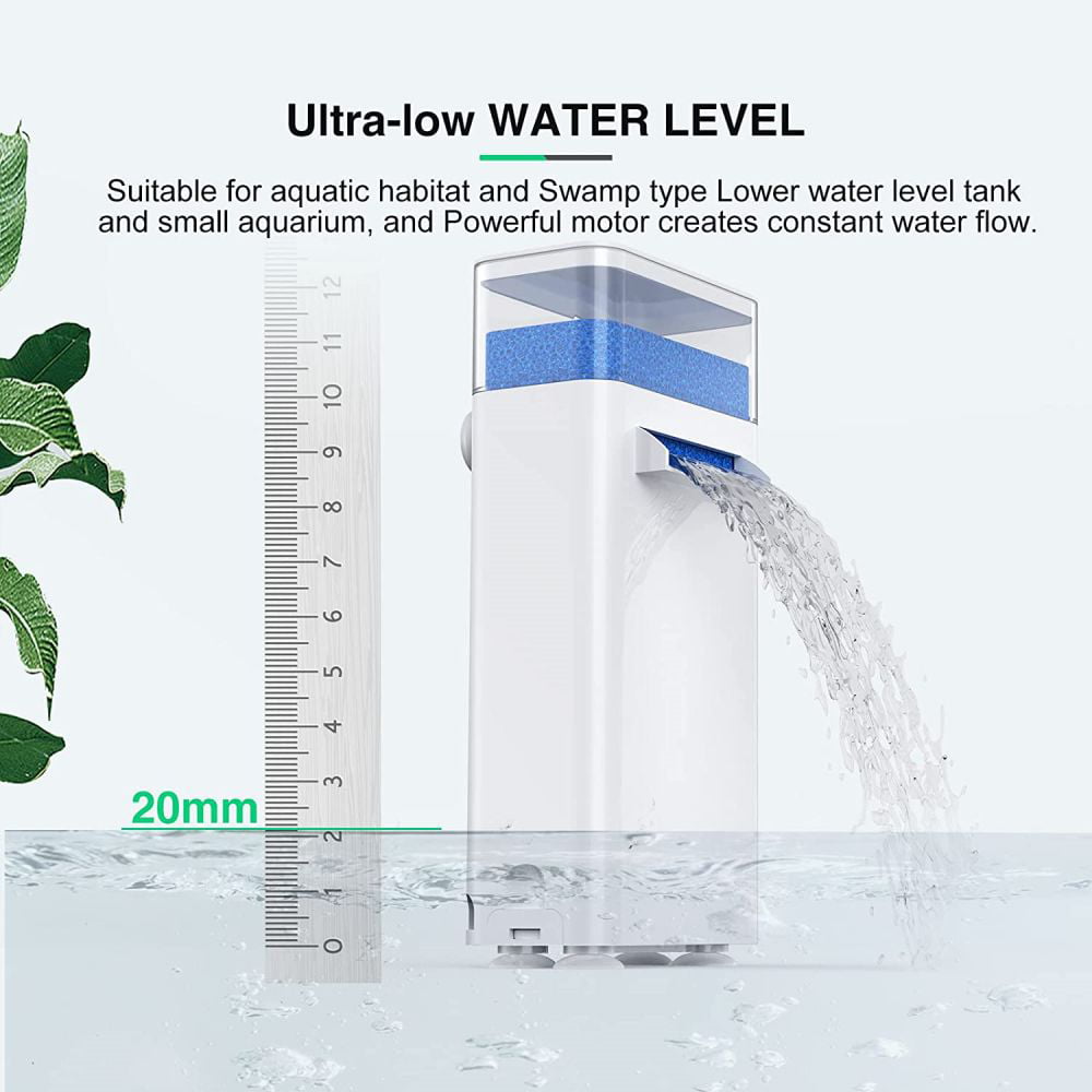 Ugerlov Turtle Tank Filter，Aquarium Waterfall Filter Low Level Water Clean Pump for Small Fish Tank Amphibian Frog Crab Habit Designed With 4W Water Pump