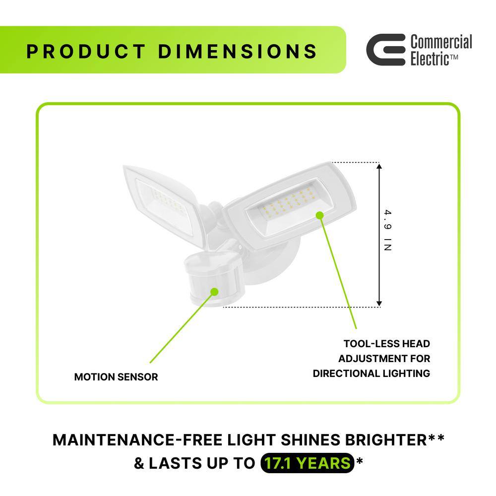 Commercial Electric 150W Equivalent White Outdoor Integrated LED Twin Head Motion-Activated Flood Light 3000 Lumens FSXD30-MS-4K-WH