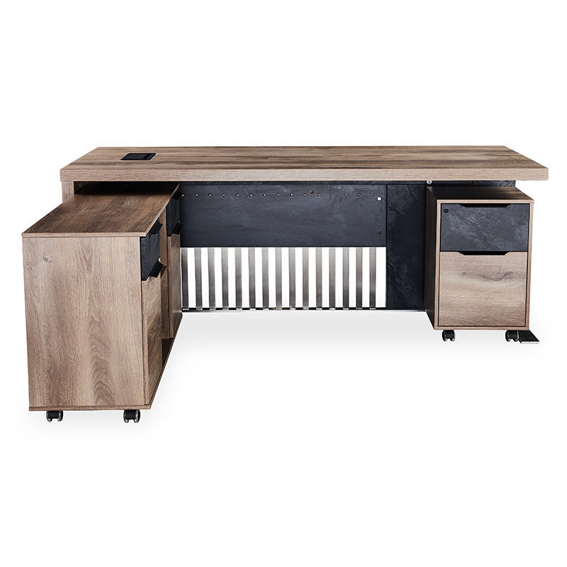 AFTAN Executive Desk with Pedestal & Left Mobile Return 180cm - Warm Oak & Black