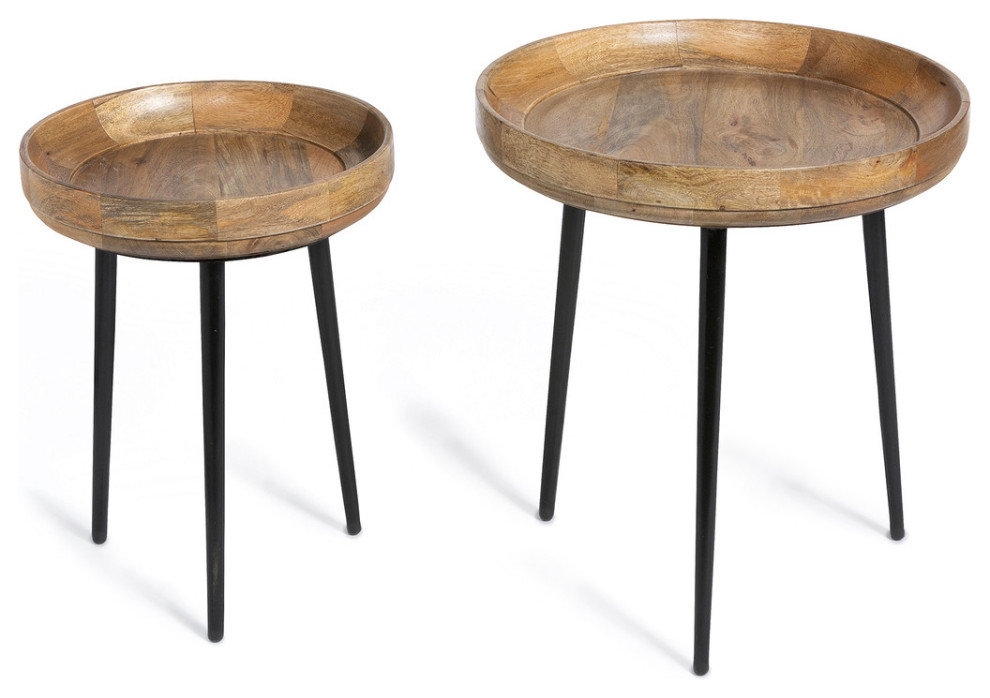 Mango Wood and Iron Nesting Side Tables  Set of 2   Midcentury   Coffee Table Sets   by Buyers Choice USA  Houzz