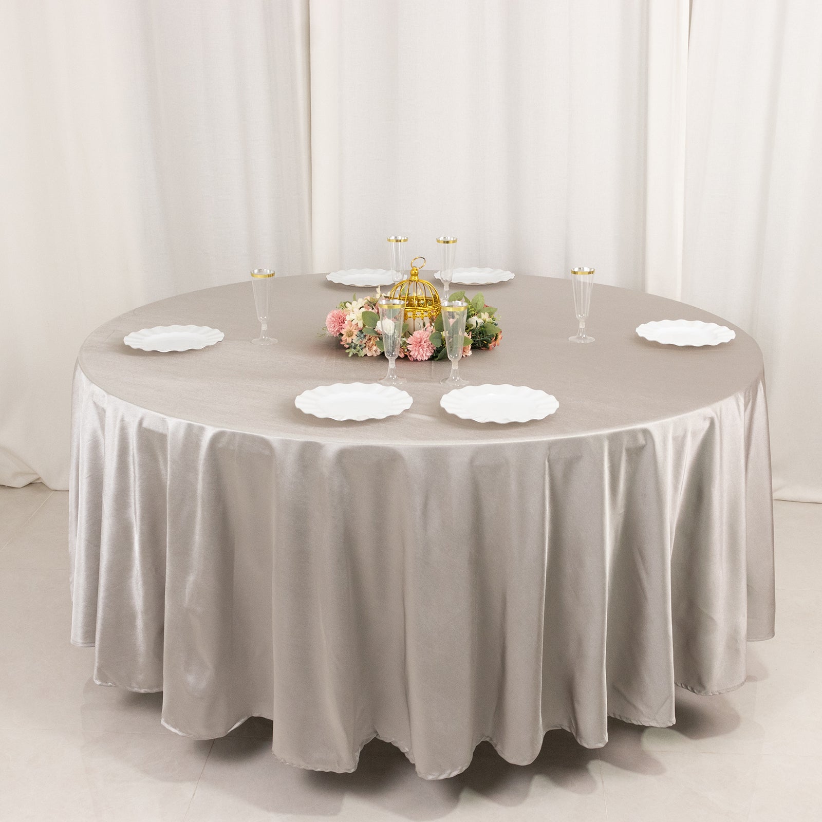 Shimmer Silver Premium Scuba Round Tablecloth, Wrinkle Free Seamless Polyester Tablecloth - 108