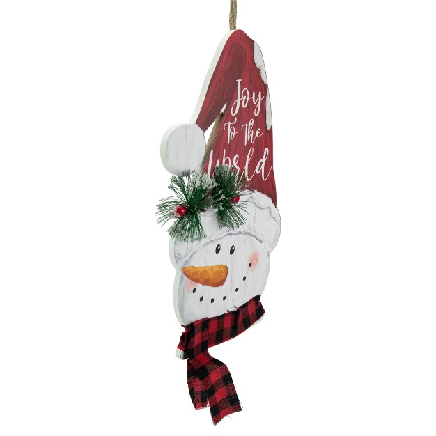 Joy To The World Snowman In Santa Hat Christmas Wall Decoration