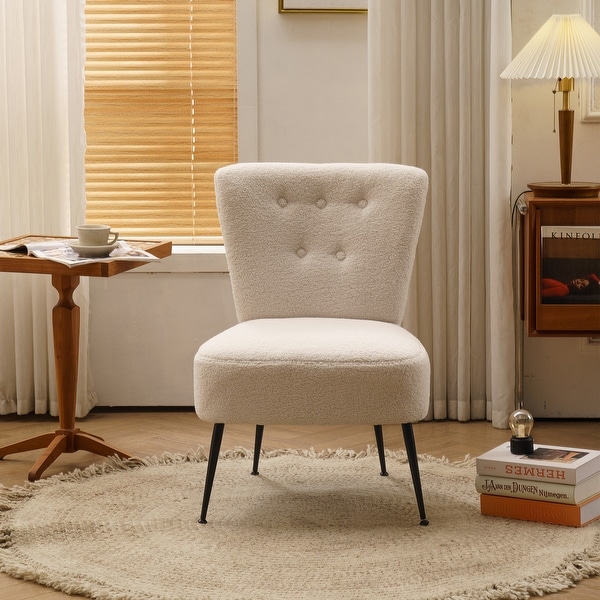 Fabric Tufted Accent Chair With Black Metal Legs