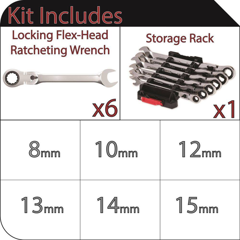 Husky 100-Position Chrome Flex Lock Ratcheting Metric Combination Wrench Set (6-Piece) H100CFLRW6PCMM