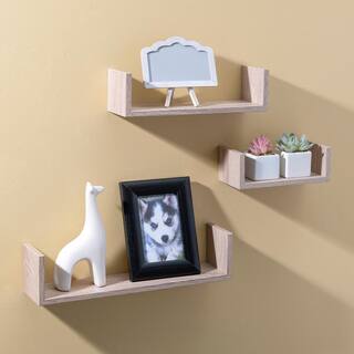 Home Basics 16.62in x 3.75in x 4in Oak Floating U Shape Shelves (Set of 3) HDC94949