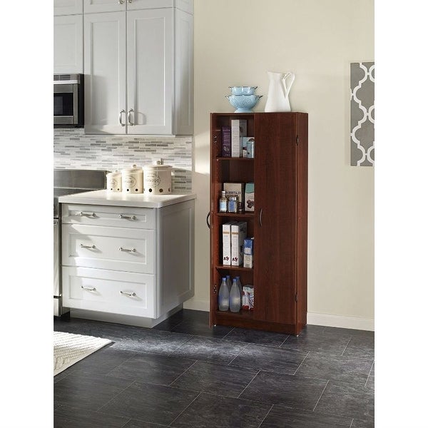 Wardrobe Cabinet with Shelves in Dark Cherry Wood Finish Bedroom Kitchen or Bathroom - 12.5 x 24 x 59.5 inches - - 34156830