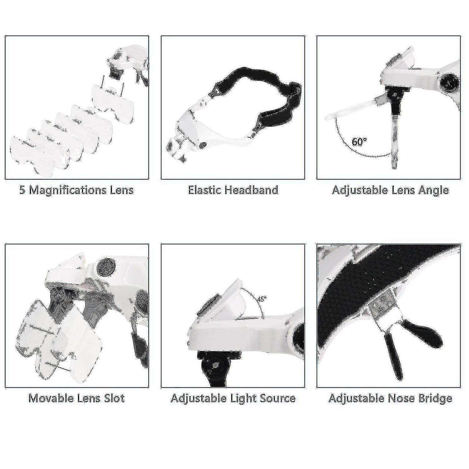 Hands Magnifying Glasses With 2 Led S 5 Interchanabnses 1.0x To 3.5x