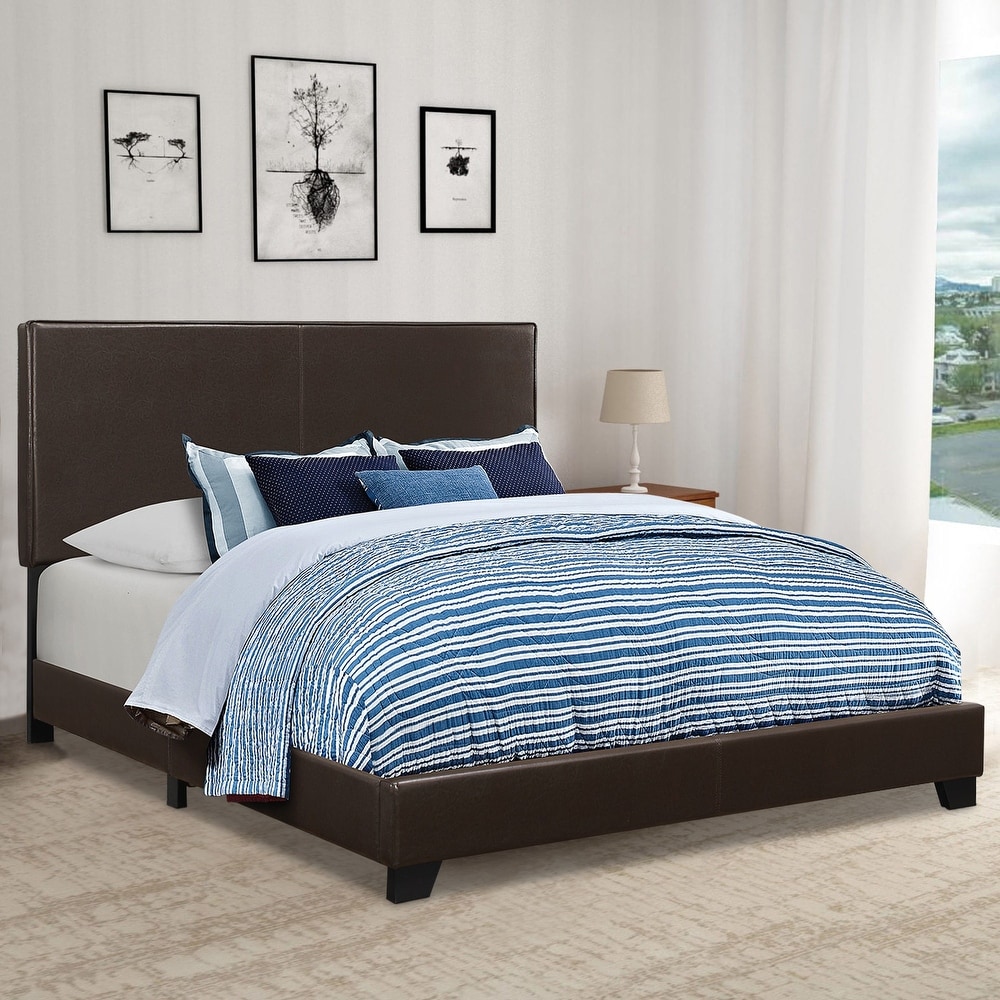 Brown Leather Upholstered King Size Platform Bed