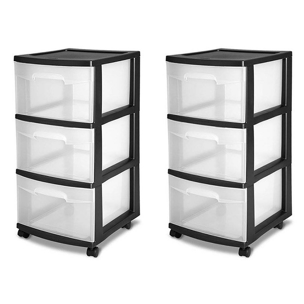 Sterilite 3 drawer Plastic Rolling Storage Cart Clear With Black Frame