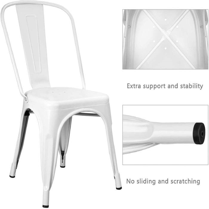 VINEEGO Metal Dining Chair Indoor-Outdoor Use Stackable Classic Trattoria Chair Fashion Dining Metal Side Chairs for Bistro Cafe Restaurant Set of 4 (White)