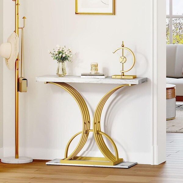 Modern Gold Console Sofa Table with Marbling Top for Entryway Hallway