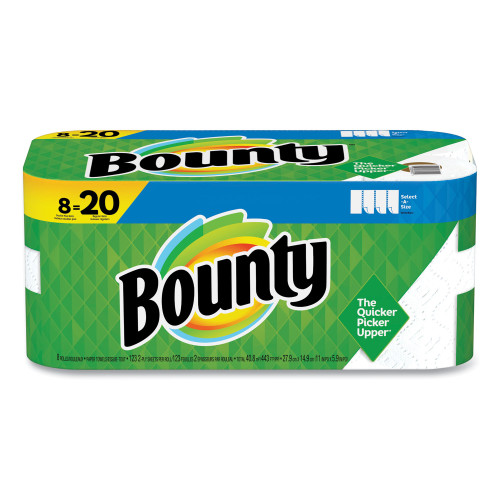 Bounty Select-a-Size Kitchen Roll Paper Towels， 2-Ply， 5.9 x 11， White， 123 Sheets/Roll， 8 Double Plus Rolls/Pack (66924)