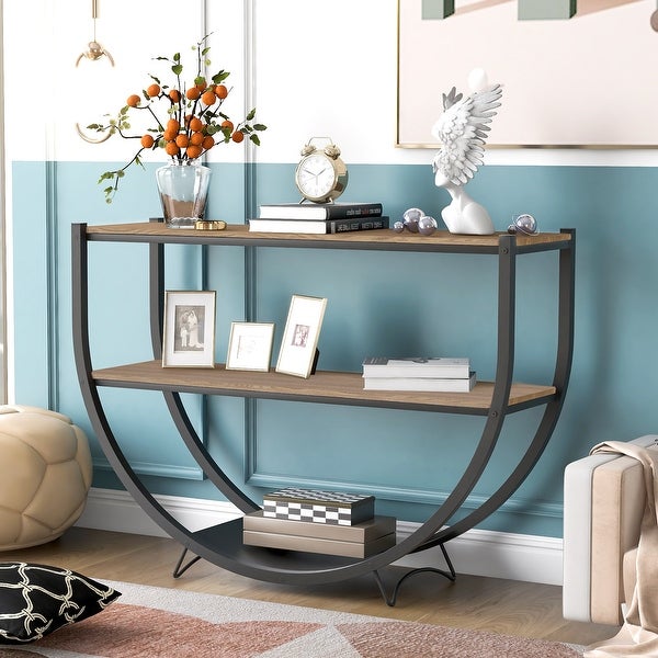 Brown Rustic Industrial Design Demilune Shape Console Table